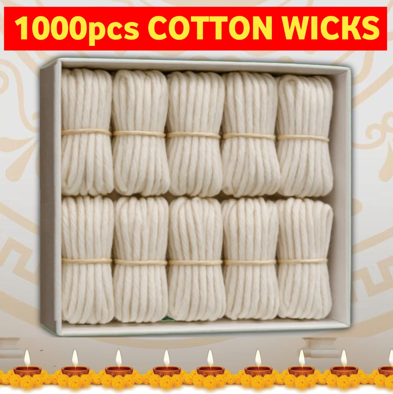 PREMIUM WHITE POOJA WICKS | 1000 PACKS OF COTTON WICKS | KRISHNA POOJA SALE